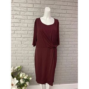 Alexa B Nites Women's Burgundy Sparkle Side Tie Shift Dress Size XL
